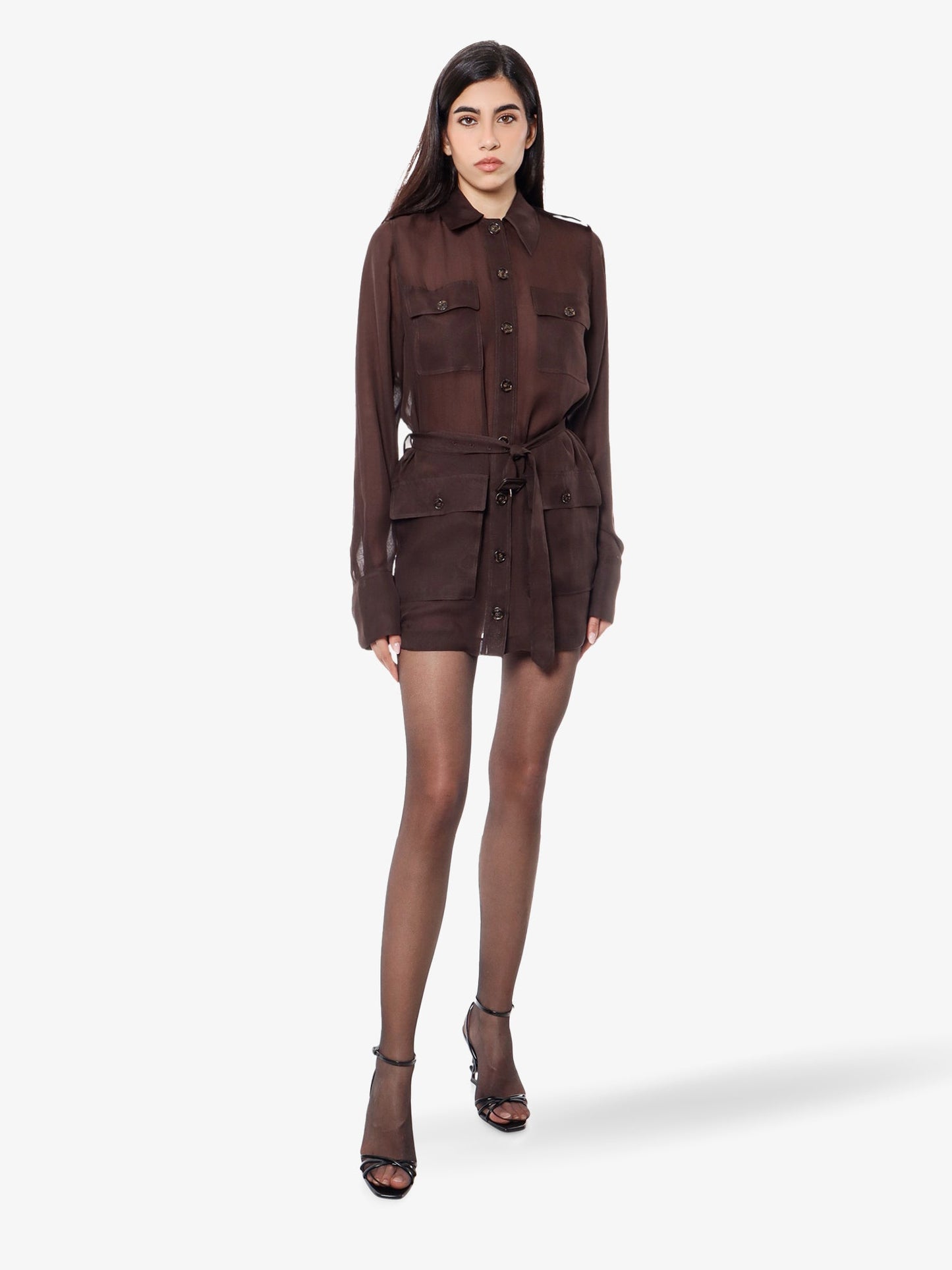 Biologic silk dress with belt at waist
