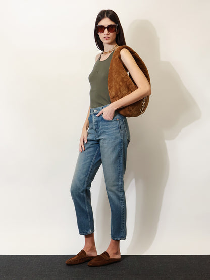 Ankle midi blue denim jeans thumbnail