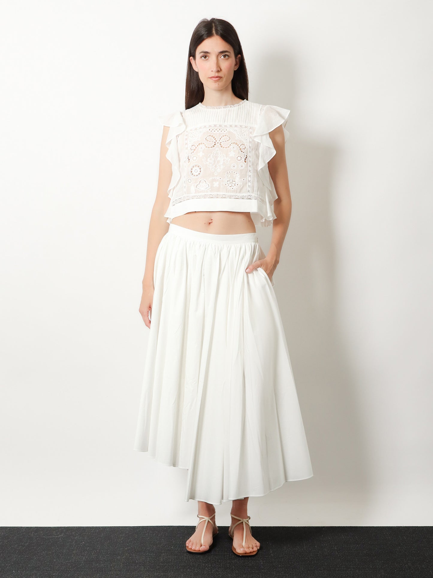 Ramie top with lace inserts
