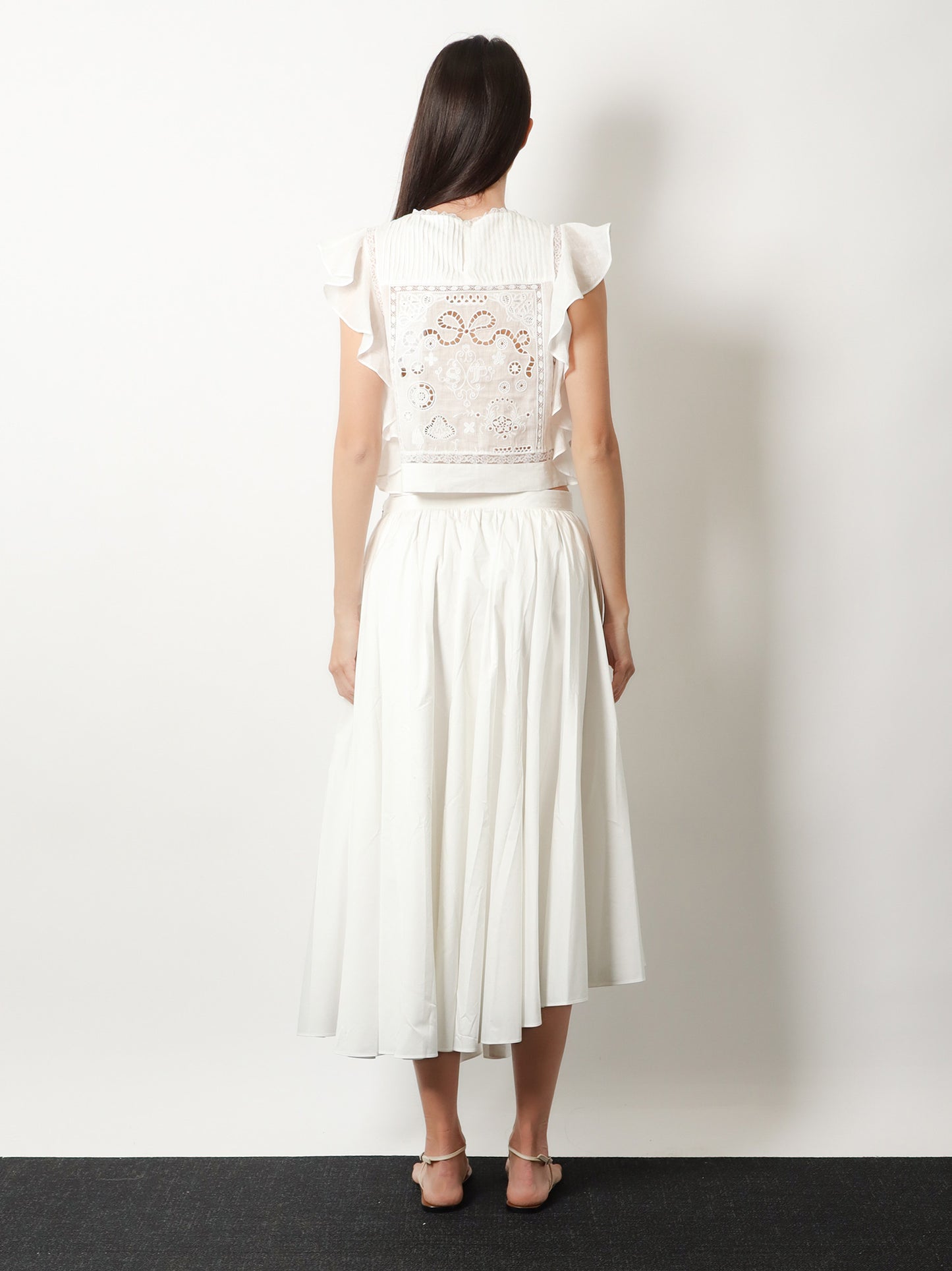 Ramie top with lace inserts