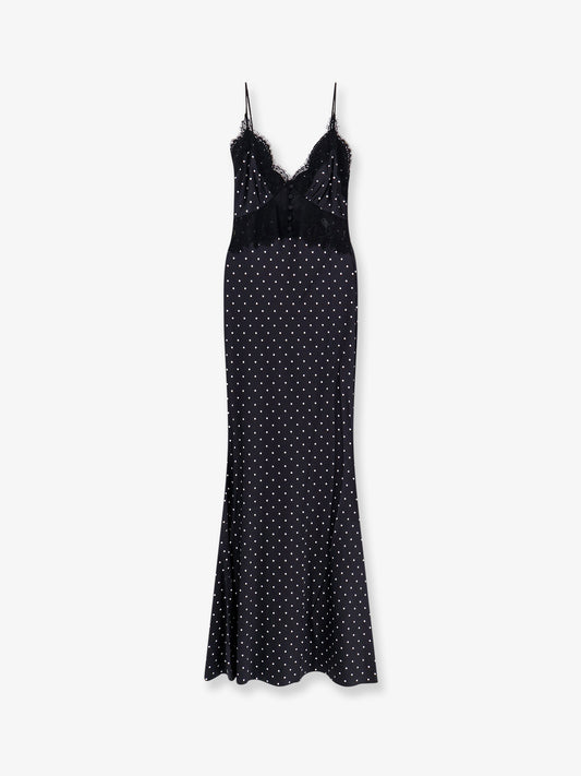 Polka-dots satin long dress