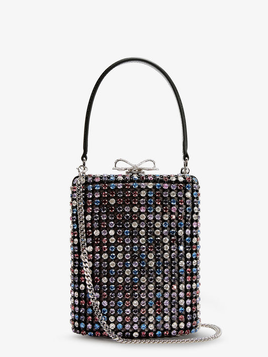 Leather crossbody bag with all-over crystals