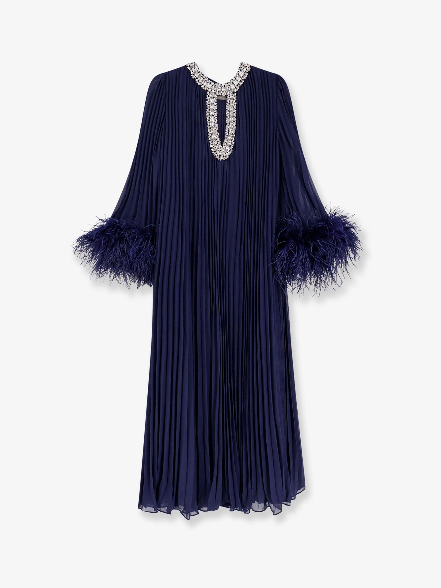 Chiffon long dress with ostrich feathers