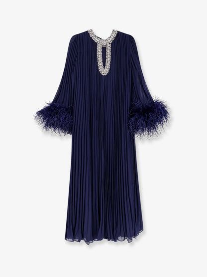 Chiffon long dress with ostrich feathers thumbnail