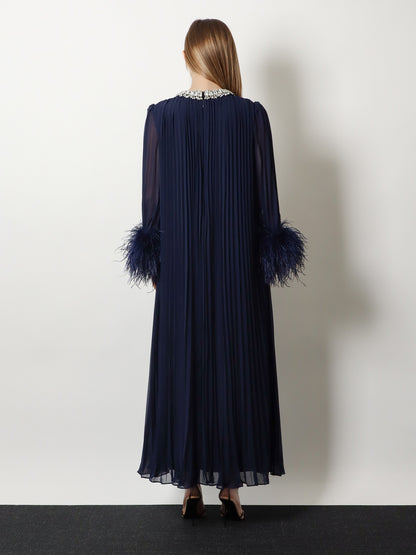 Chiffon long dress with ostrich feathers thumbnail