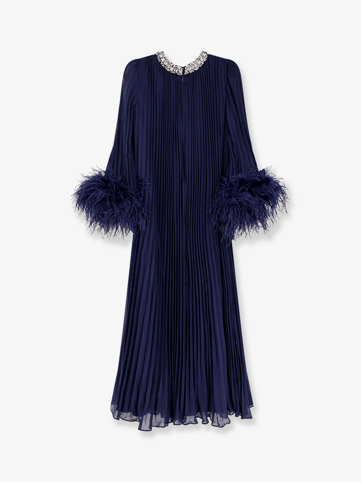 Chiffon long dress with ostrich feathers