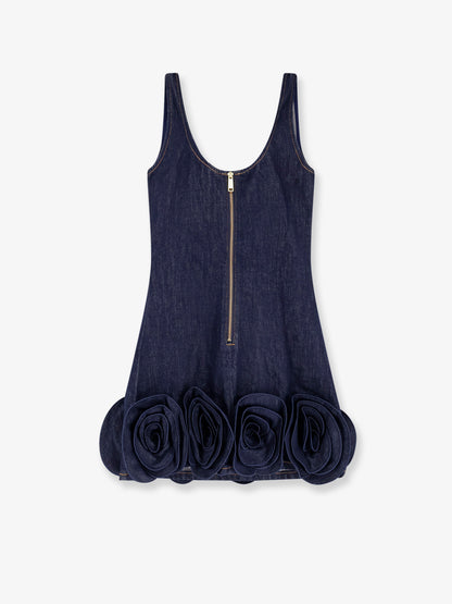Denim mini dress with 3D flowers thumbnail