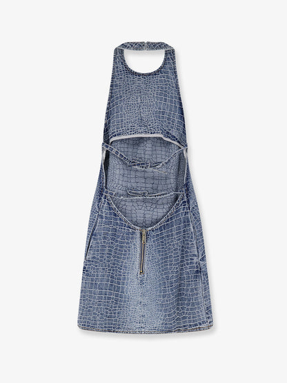 Rhinestone Croc Effect denim dress thumbnail