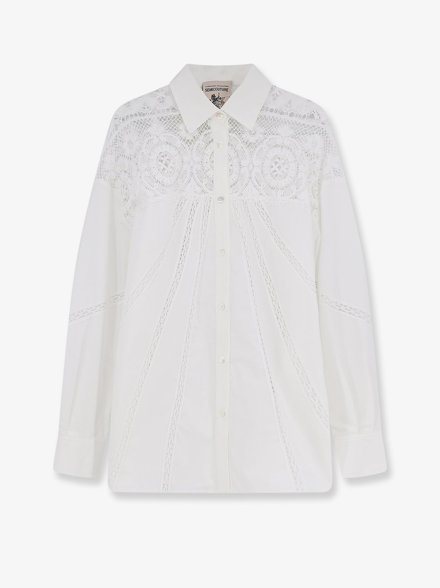 Cotton shirt with lace inserts