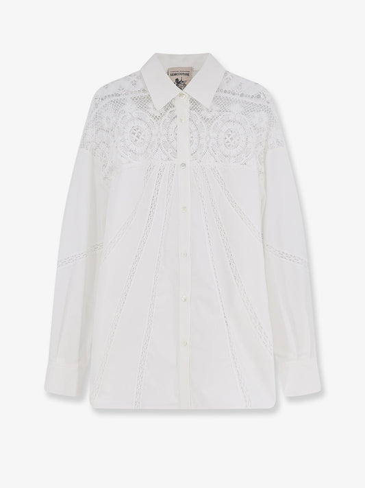 Cotton shirt with lace inserts