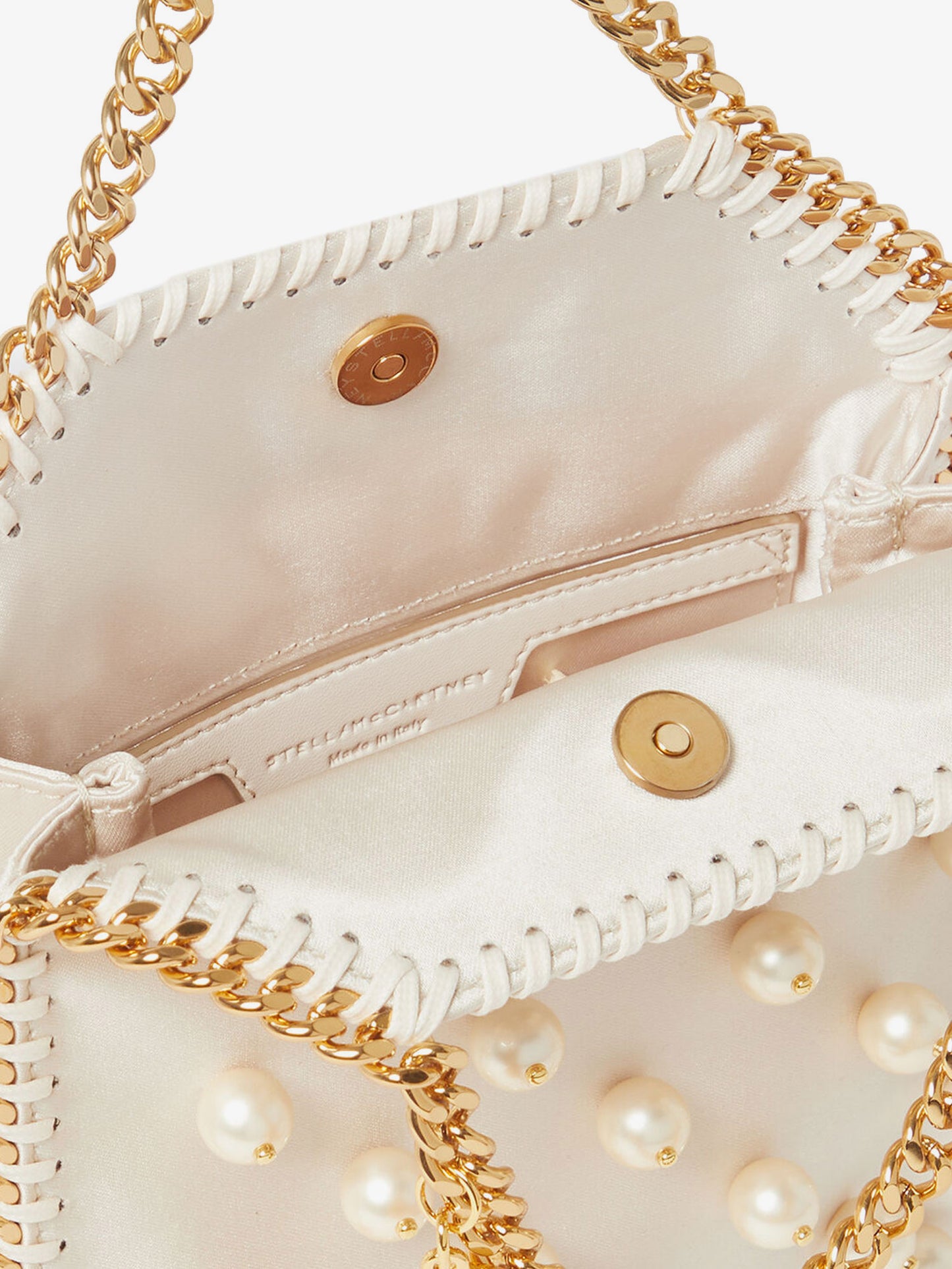 Falabella satin crossbody bag with vegan pearl detail