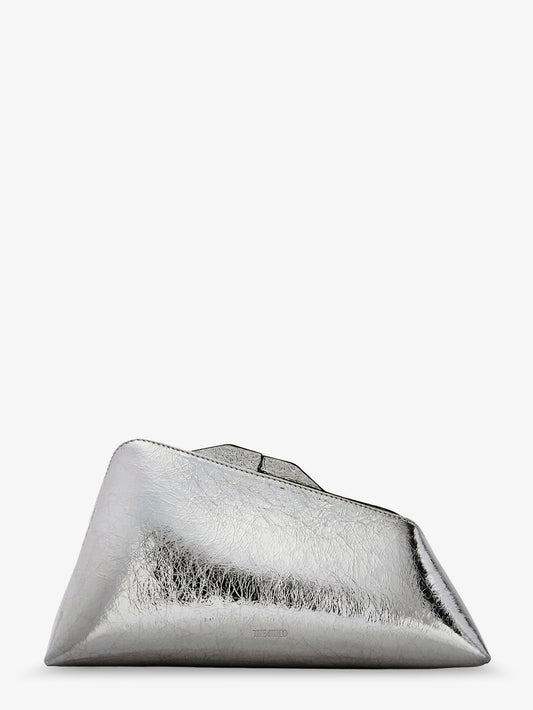 8.30 PM laminated leather clutch bag with logo engraved on the bottom