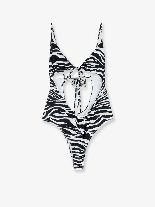 One-piece swimsuit with zebra print