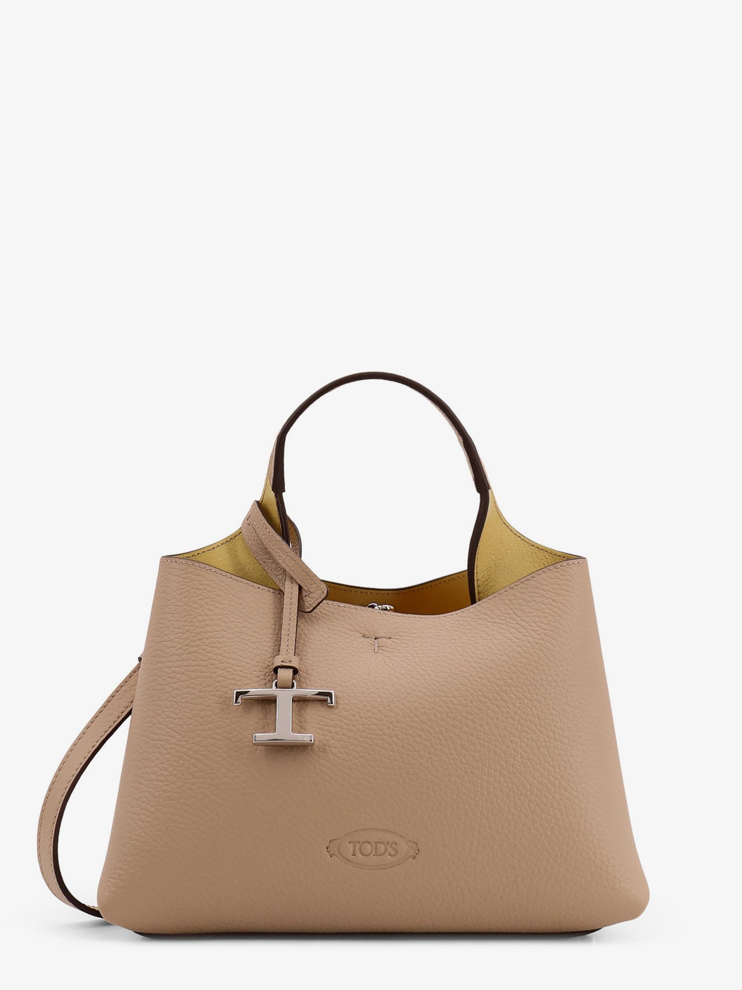 Leather shoulder bag with metal T-Timeless logo