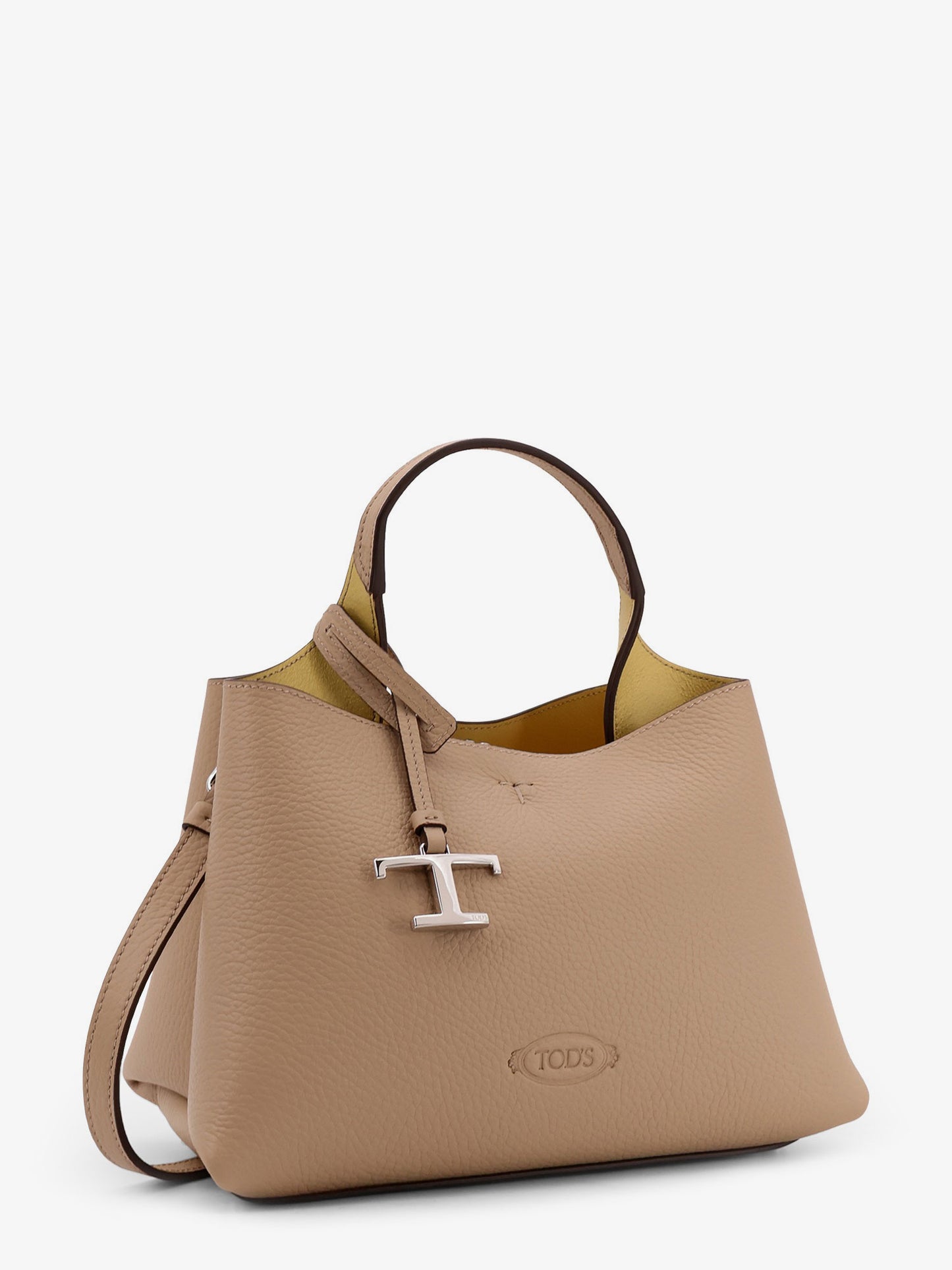 Leather shoulder bag with metal T-Timeless logo