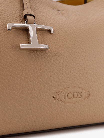 Leather shoulder bag with metal T-Timeless logo thumbnail