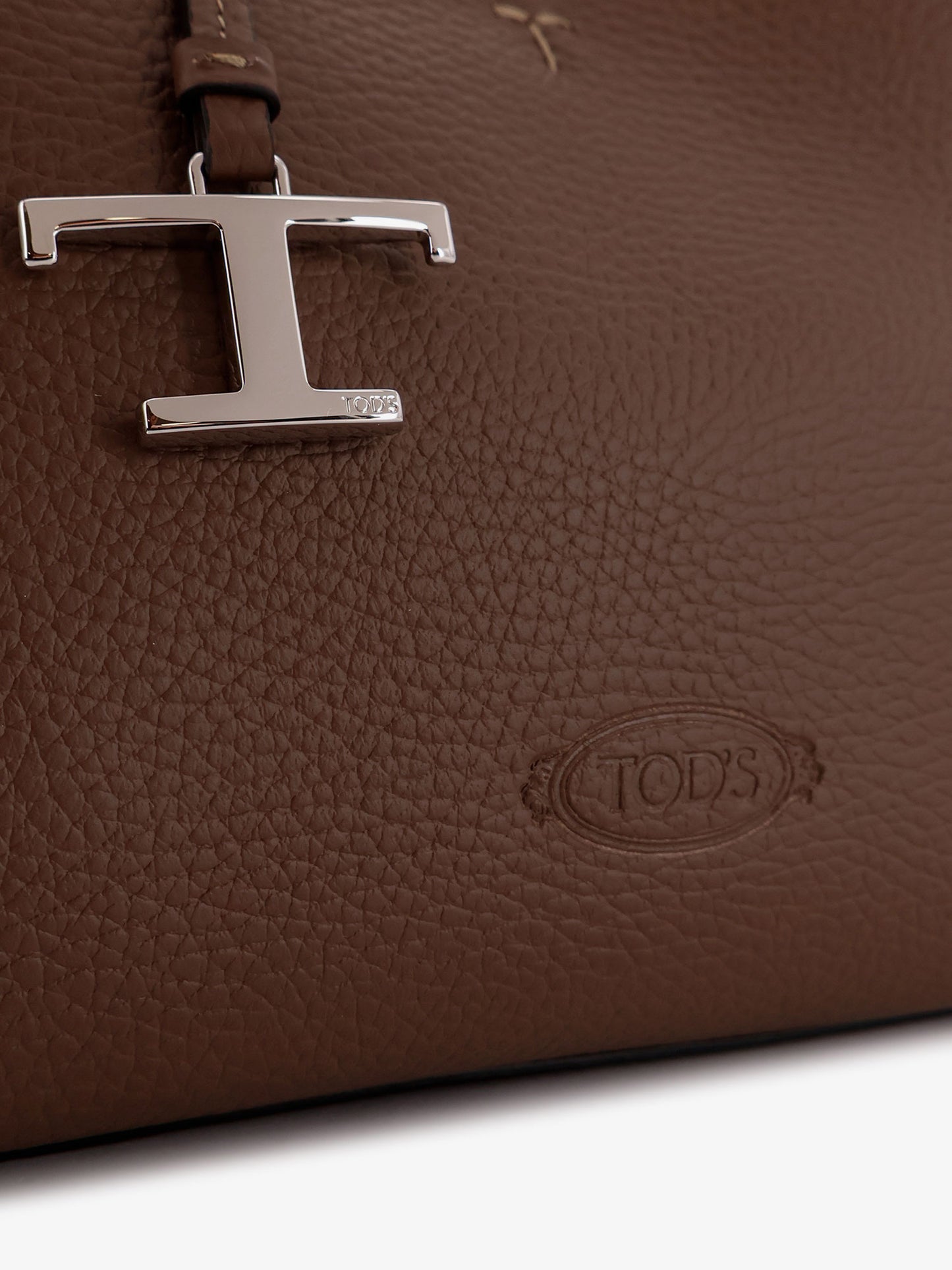 Leather crossbody bag with metal T-Timeless logo