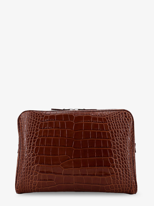 Croco print leather laptop pouch