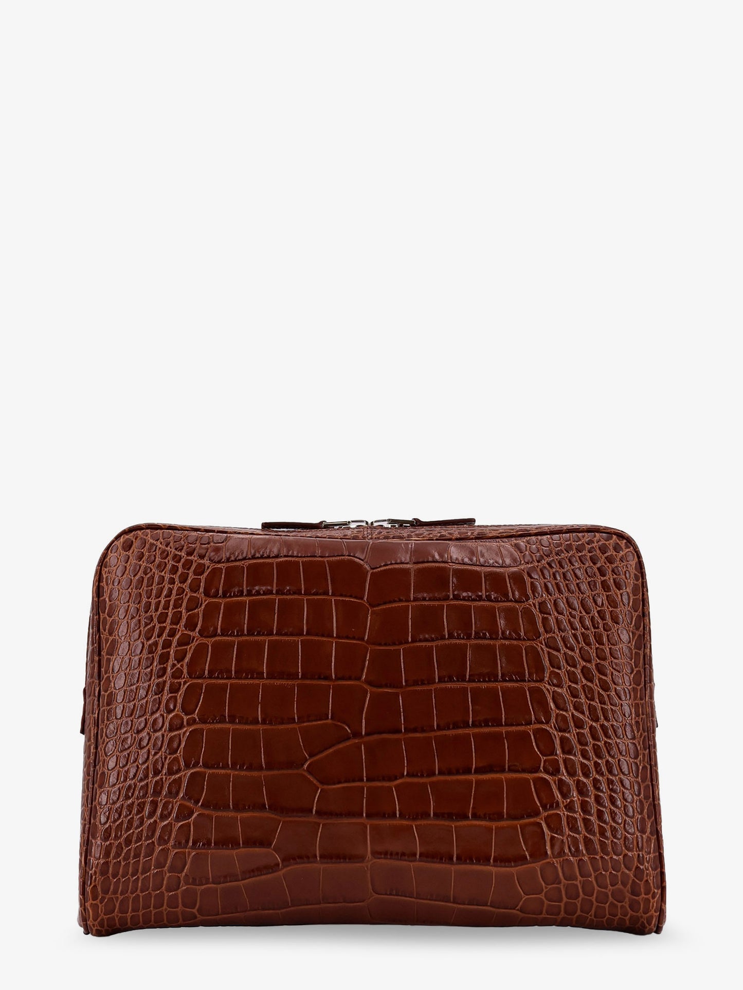 Croco print leather laptop pouch
