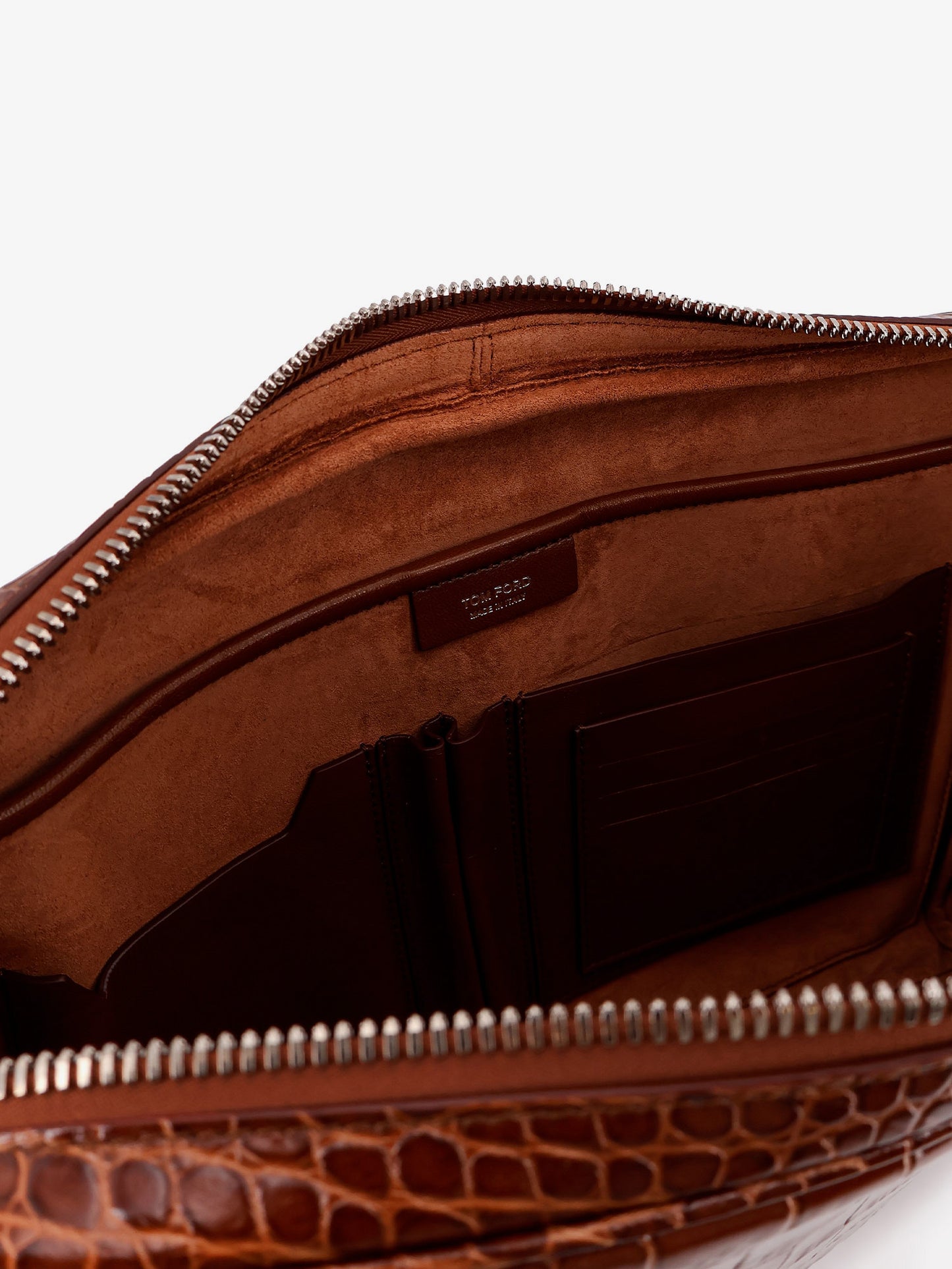 Croco print leather laptop pouch