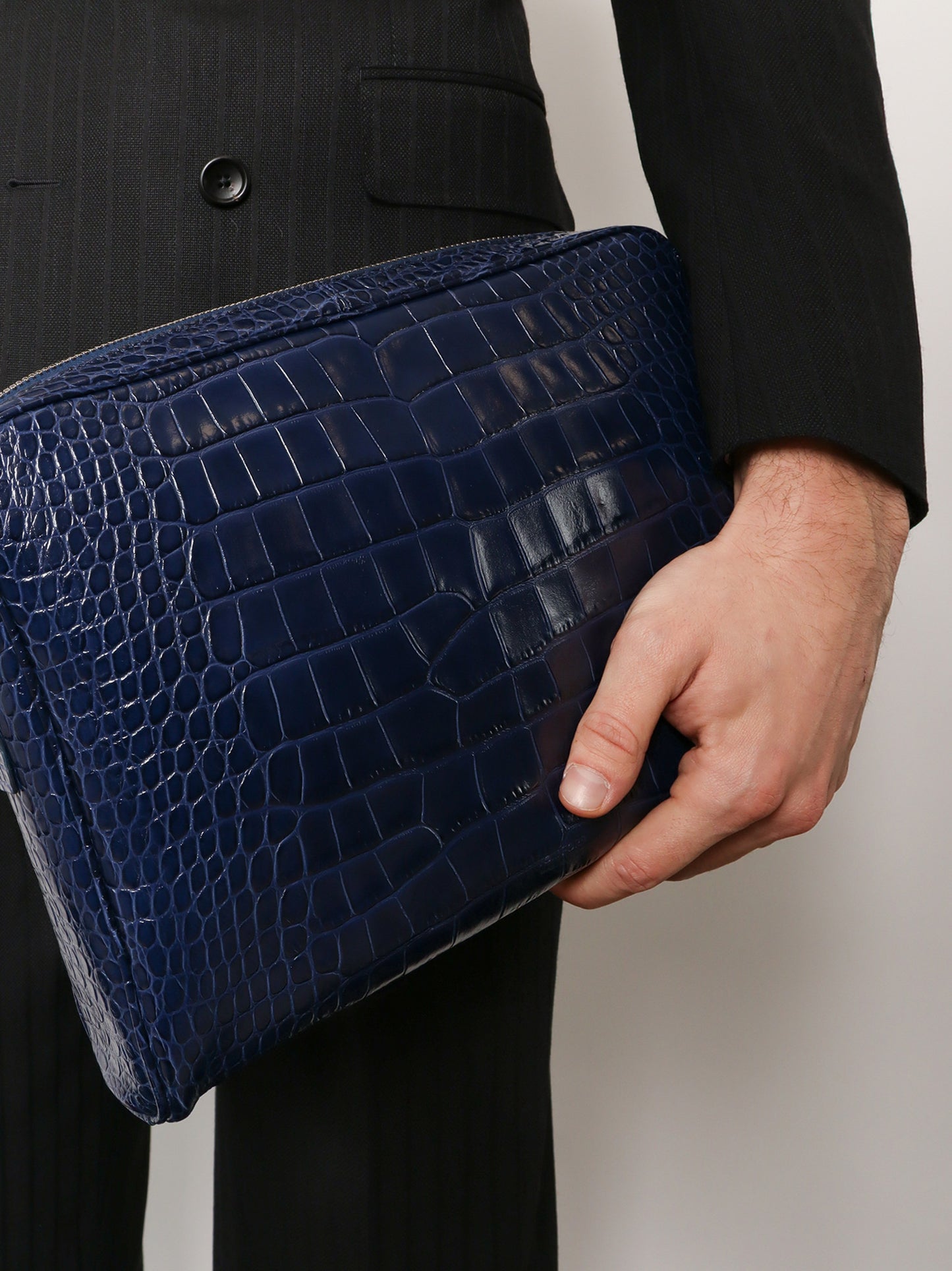 Croco print leather laptop pouch
