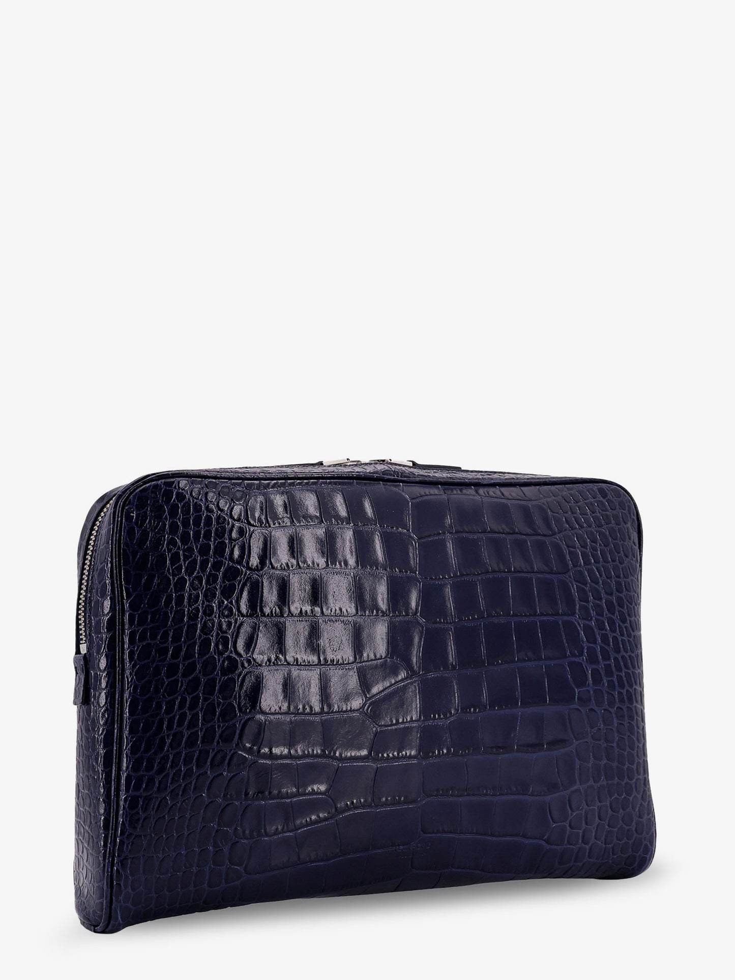 Croco print leather laptop pouch