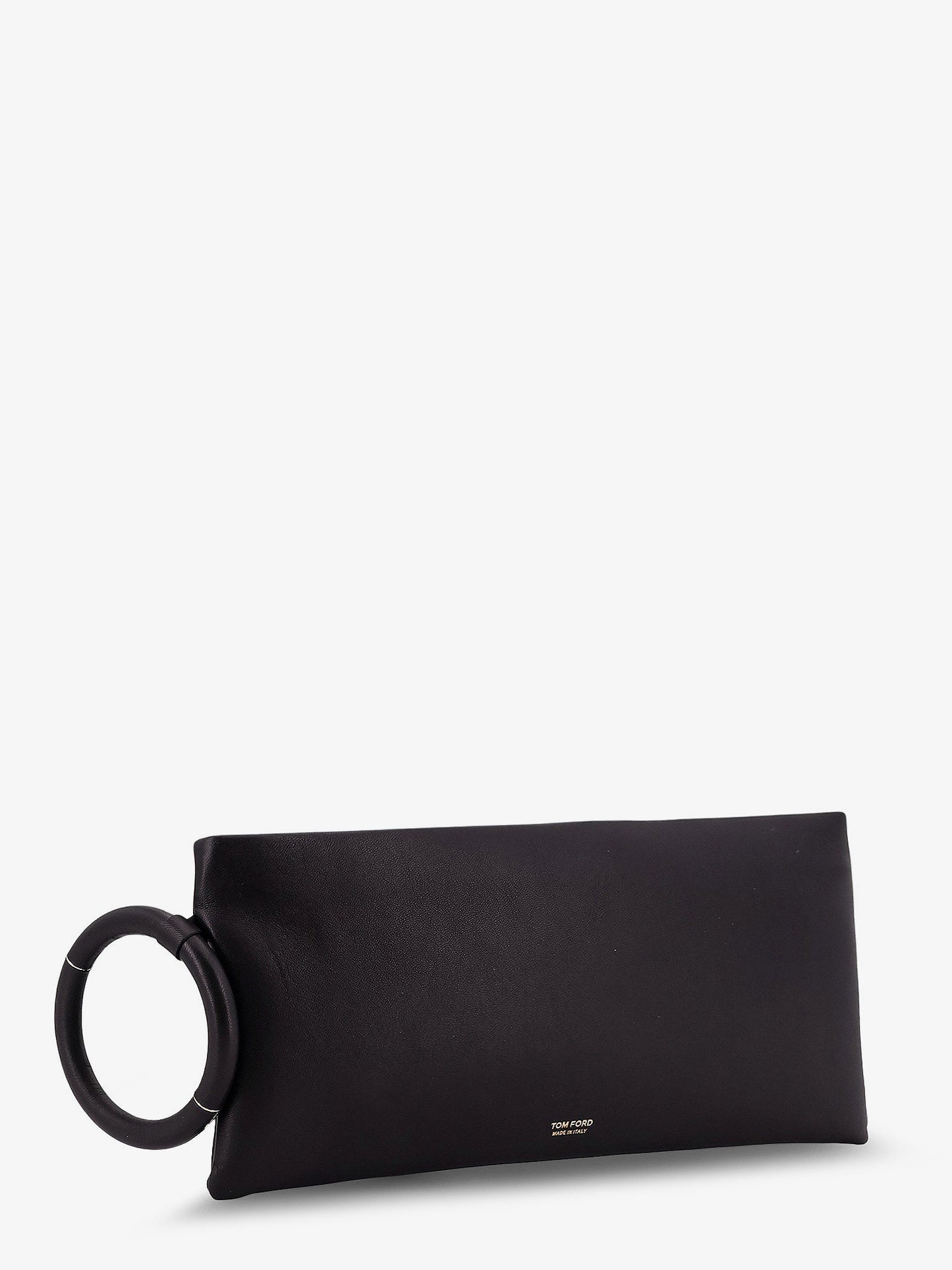 Aura leather clutch bag with lettering logo on the front