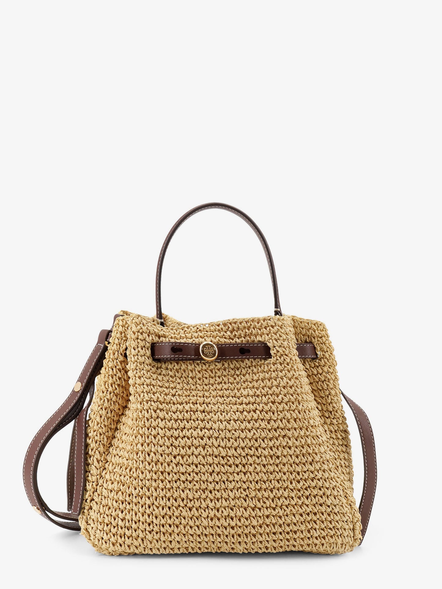 Romy raffia and leather bucket bag
