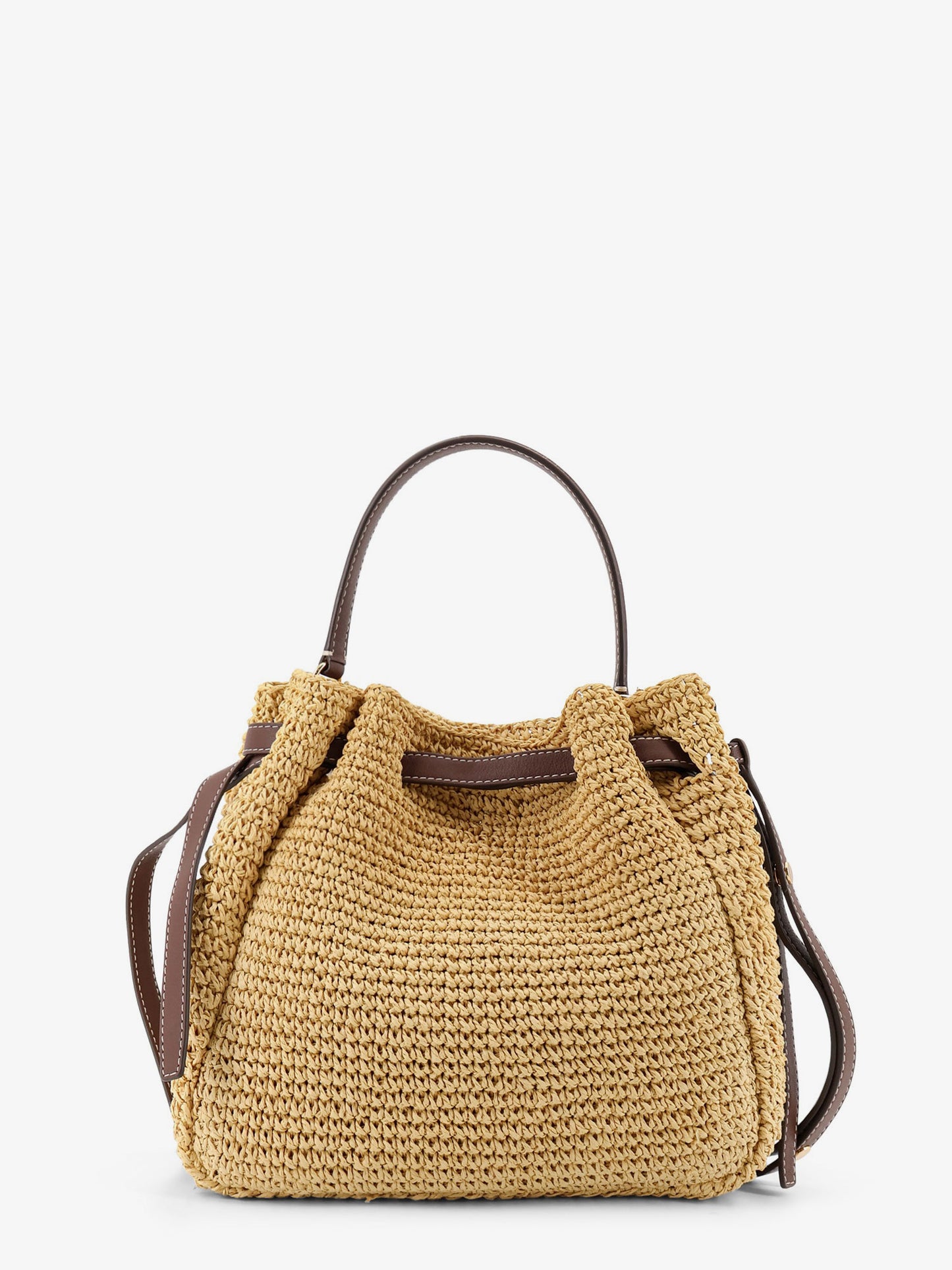 Romy raffia and leather bucket bag