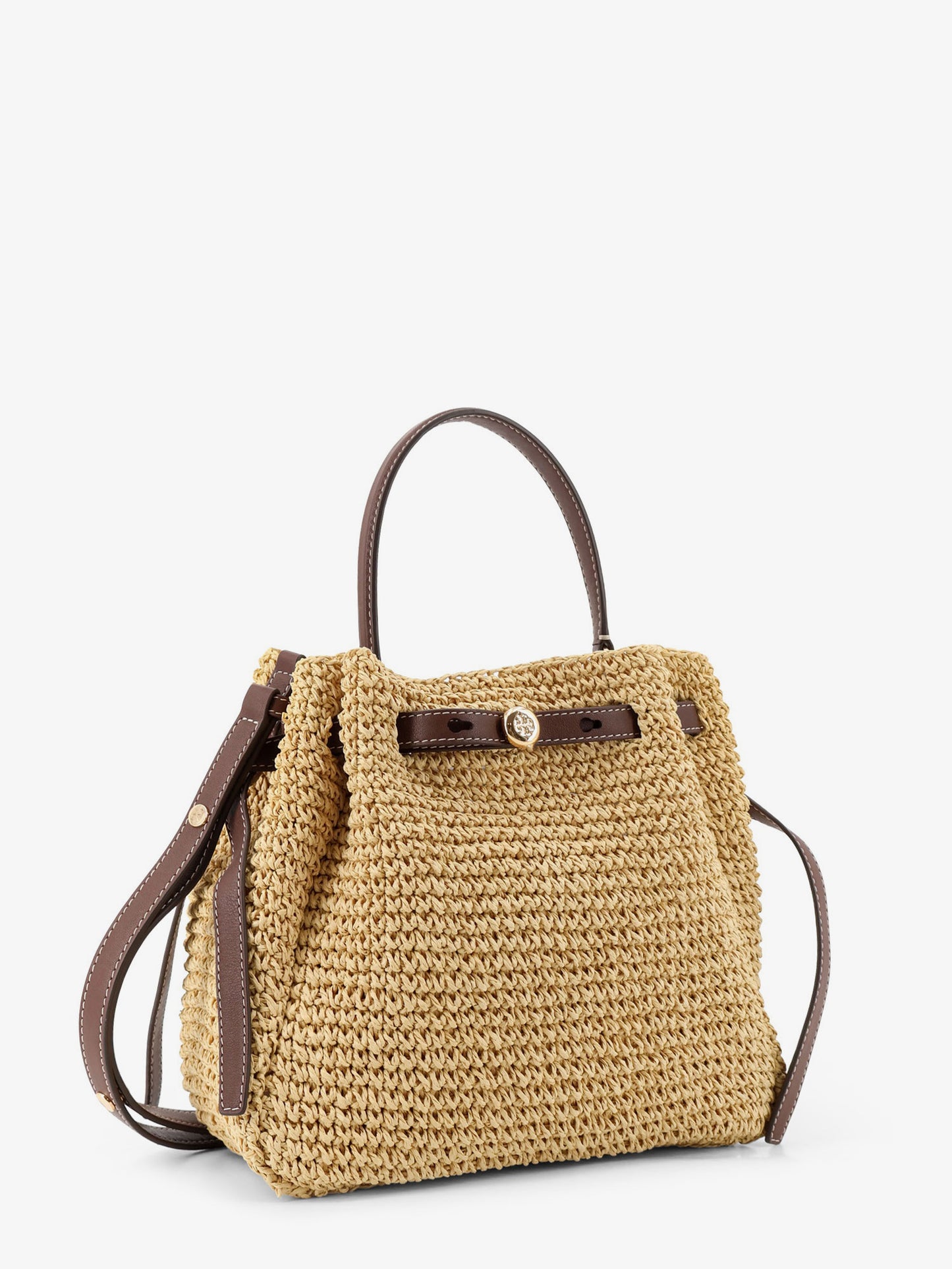 Romy raffia and leather bucket bag