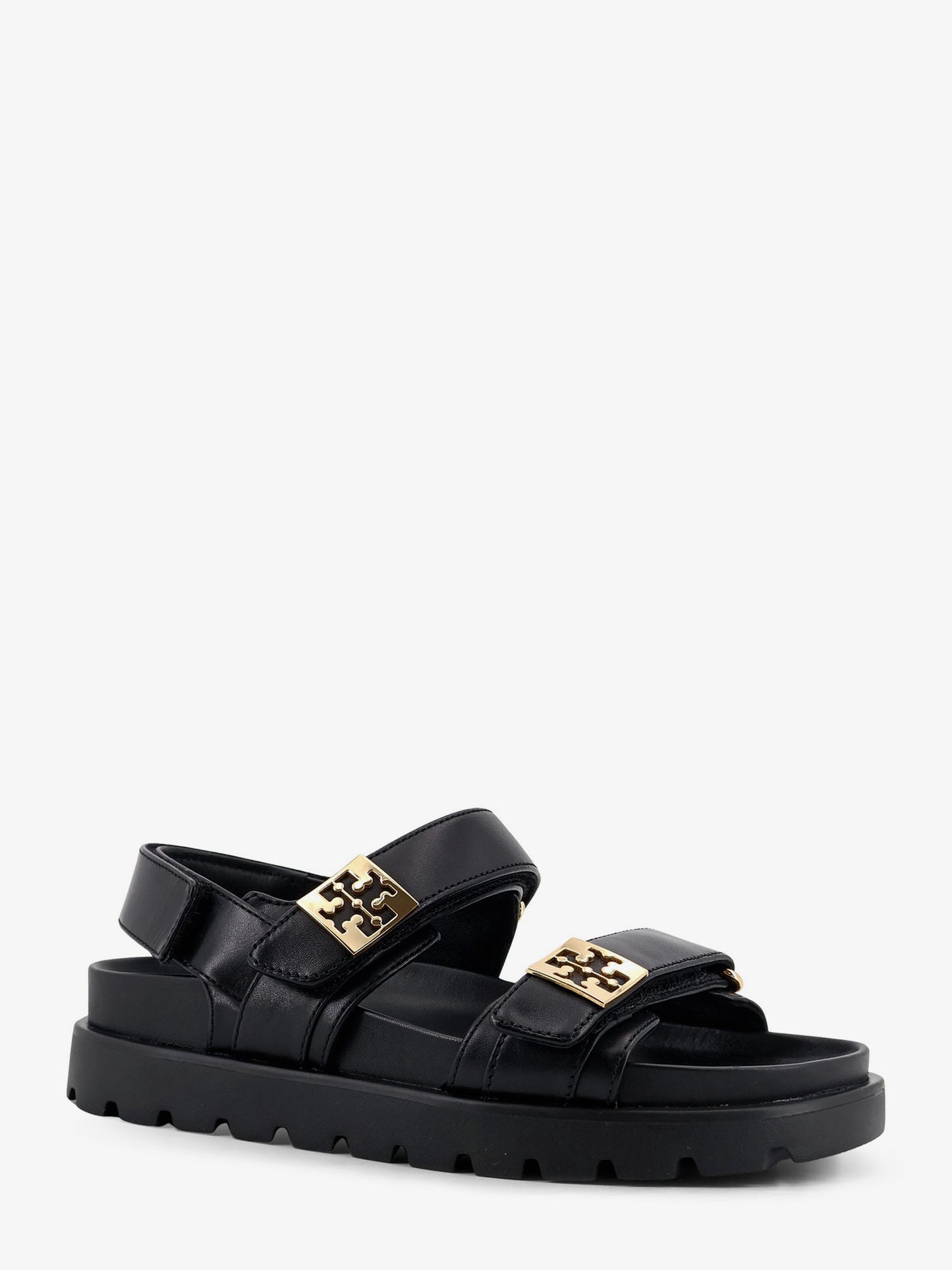 Mellow leather sandals with metal logo on the side