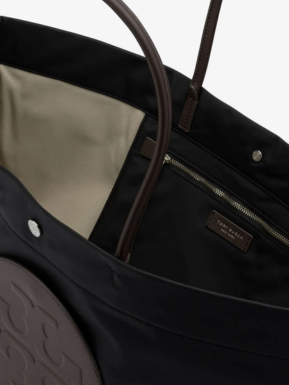 Ella Twist nylon shoulder bag with maxi front logo patch thumbnail