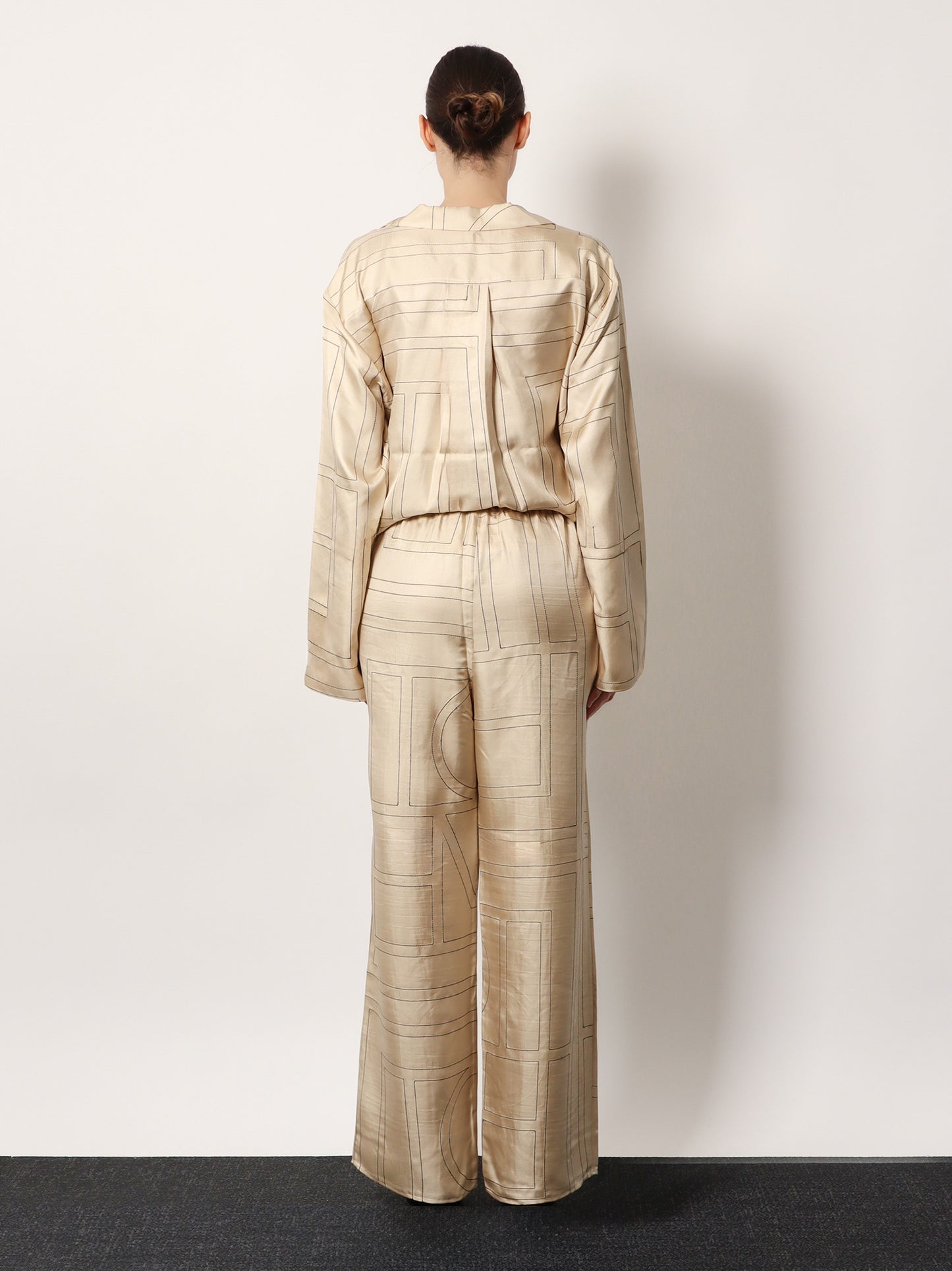 Silk trousers with monogram logo embroidery