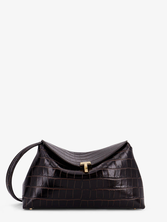 T-Lock leather crossbody bag with croco effect