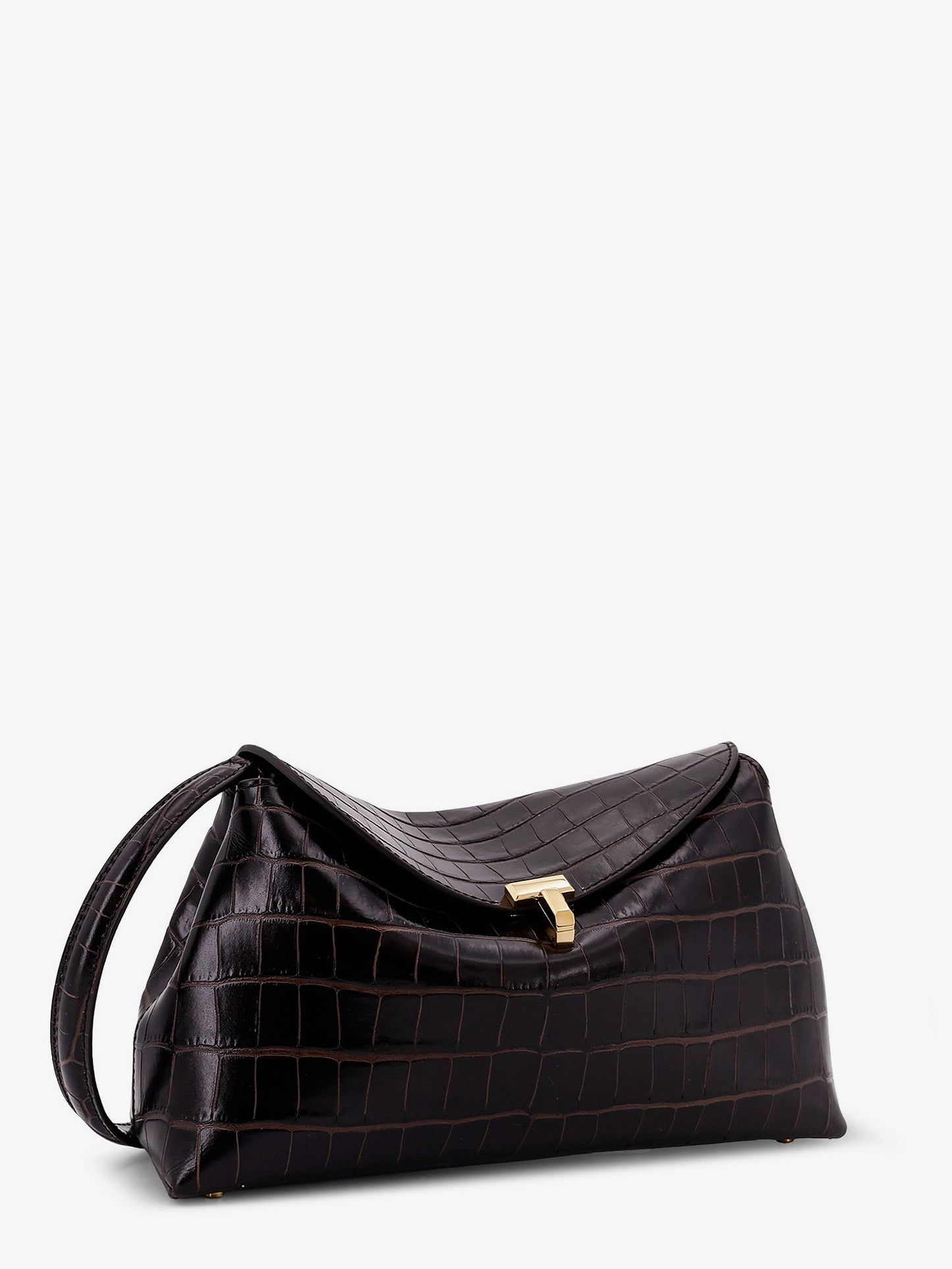 T-Lock leather crossbody bag with croco effect