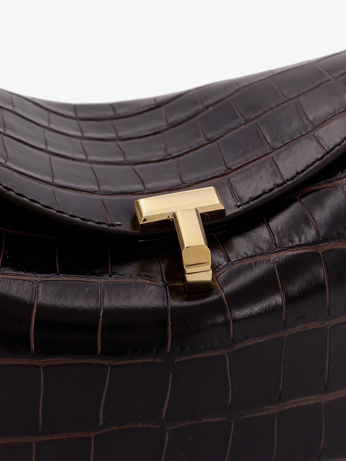 T-Lock leather crossbody bag with croco effect