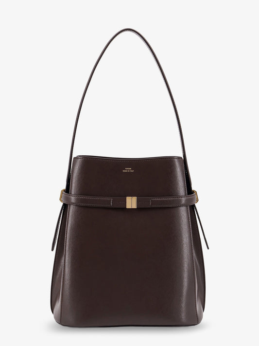 Leather bucket bag with strap on the front