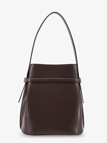 Leather bucket bag with strap on the front thumbnail