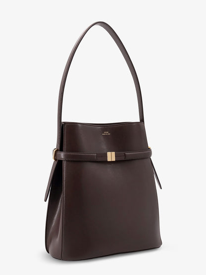 Leather bucket bag with strap on the front thumbnail