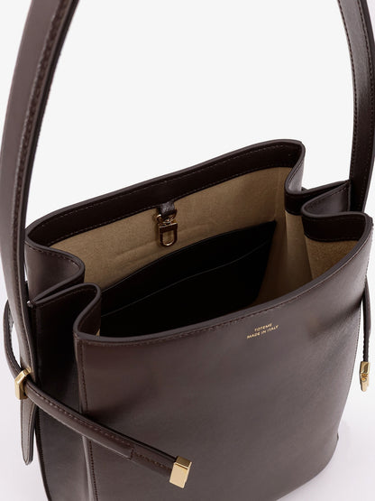 Leather bucket bag with strap on the front thumbnail