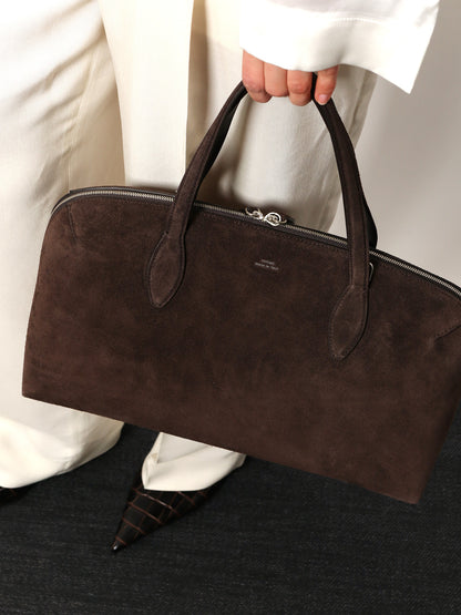 Suede shoulder bag with logo lettering on the front thumbnail