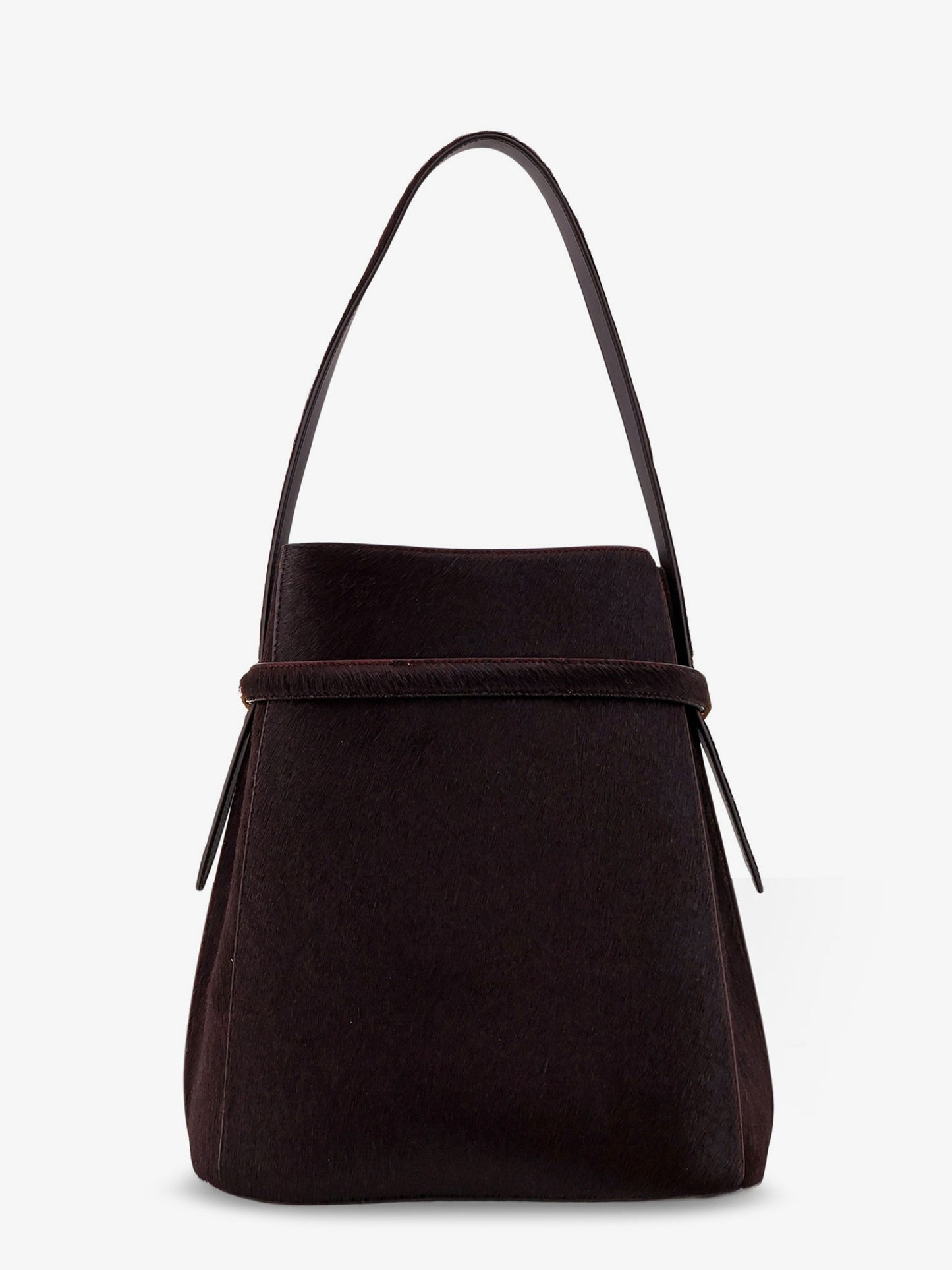 Pony skin shoulder bag with strap on the front