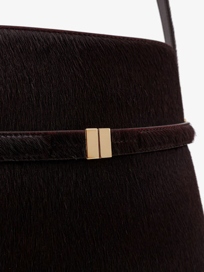 Pony skin shoulder bag with strap on the front thumbnail