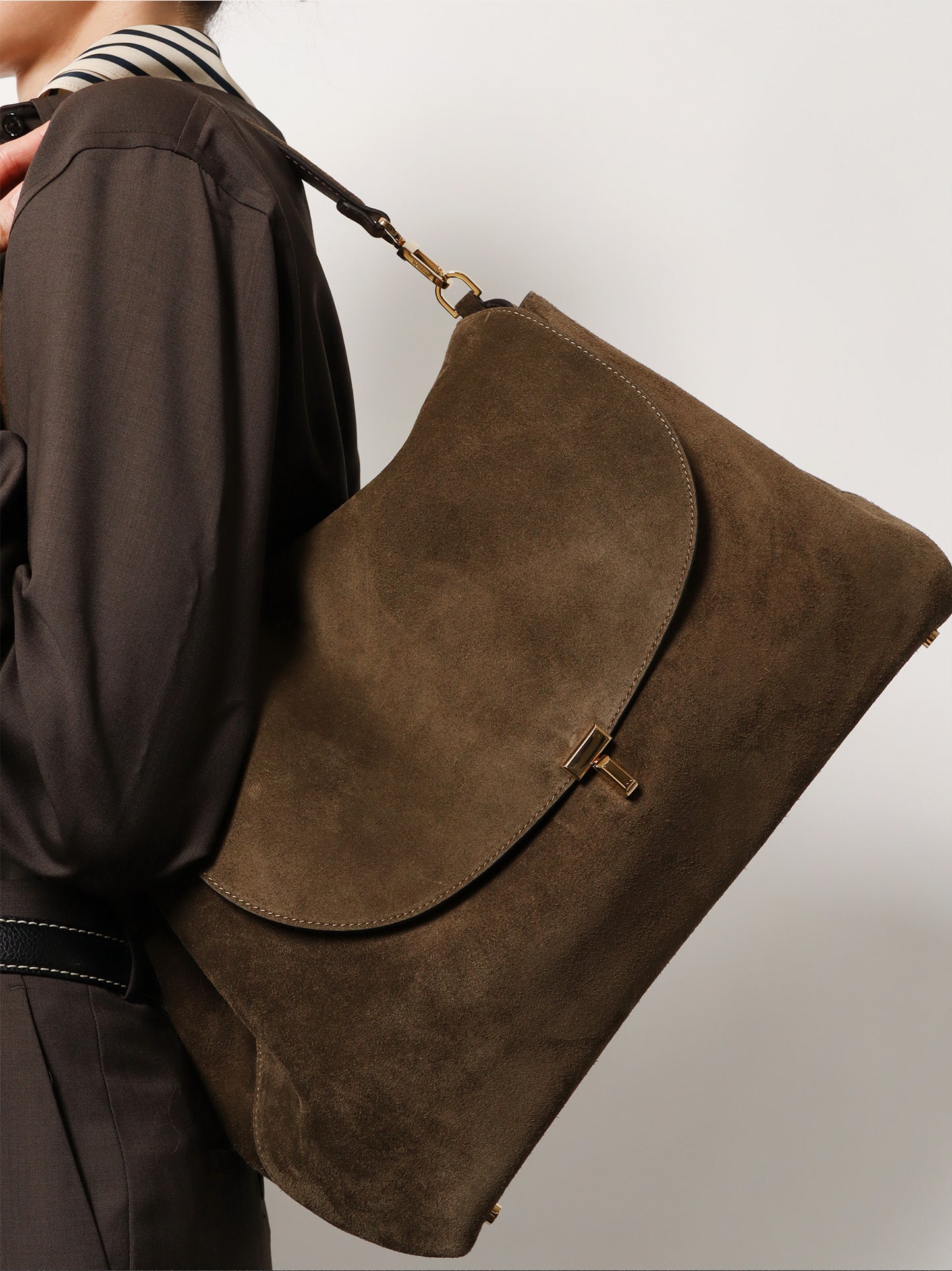 T-Lock suede shoulder bag