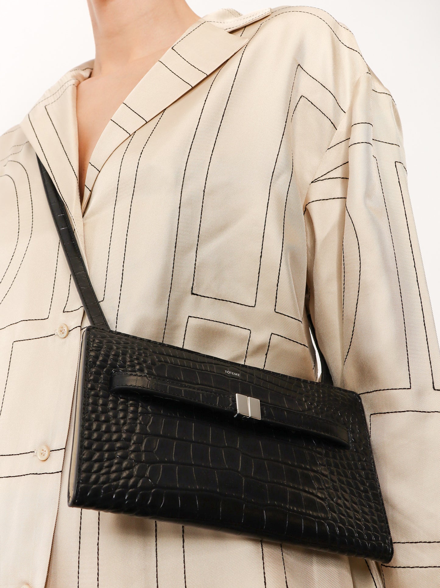 Croco print leather crossbody bag