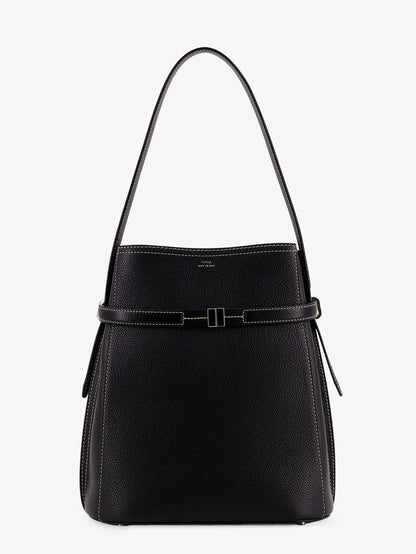 Hammered leather bucket bag with strap on the front thumbnail