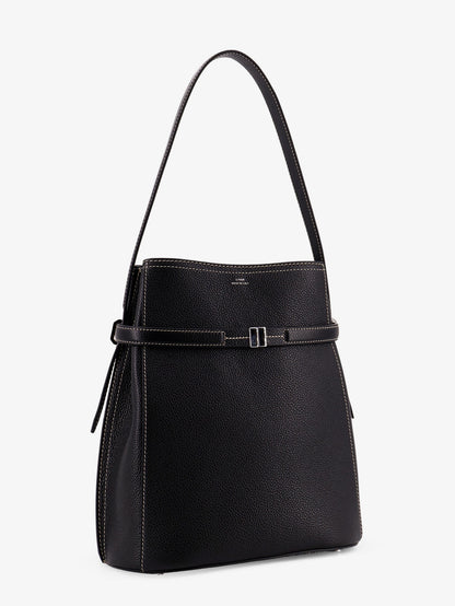 Hammered leather bucket bag with strap on the front thumbnail