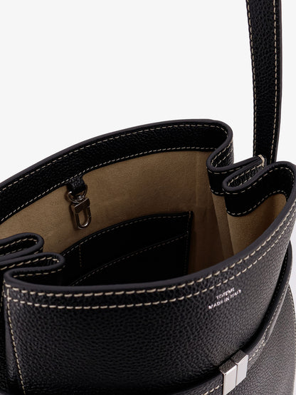 Hammered leather bucket bag with strap on the front thumbnail