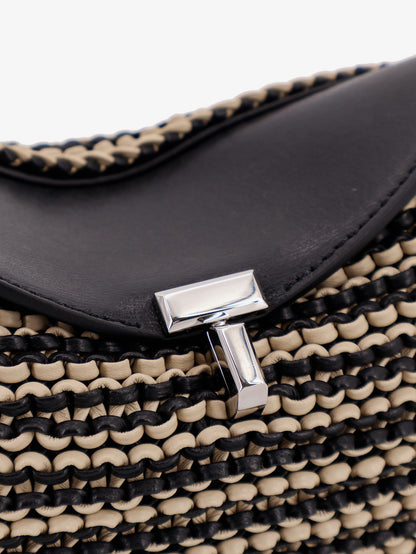 Mini T-lock clutch in leather with woven pattern thumbnail