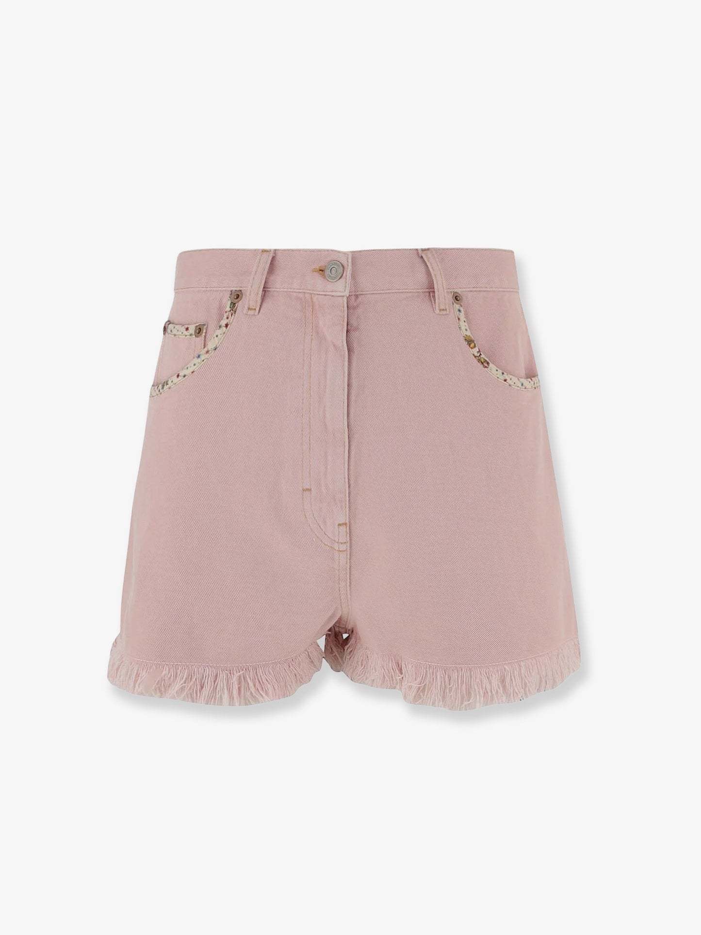 Denim shorts with frayed edges